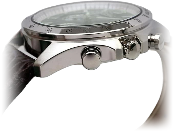Seiko Cronógrafo Verde — caixa em detalhe