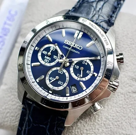 Foto 2 do relógio Seiko Spirit Cronógrafo Azul, pulseira de couro (ampliar)