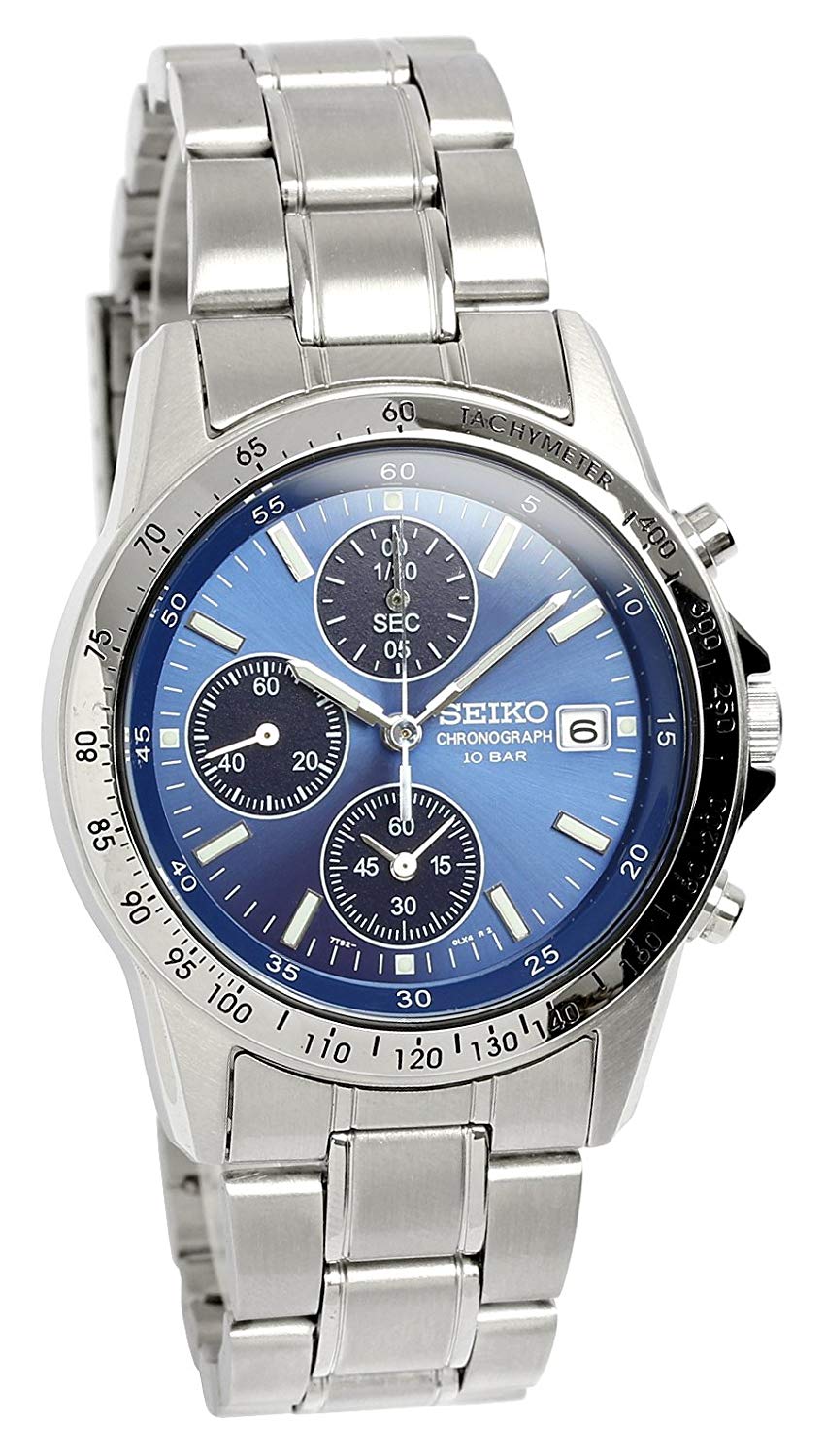 Seiko Spirit Cronógrafo Azul, pulseira de aço