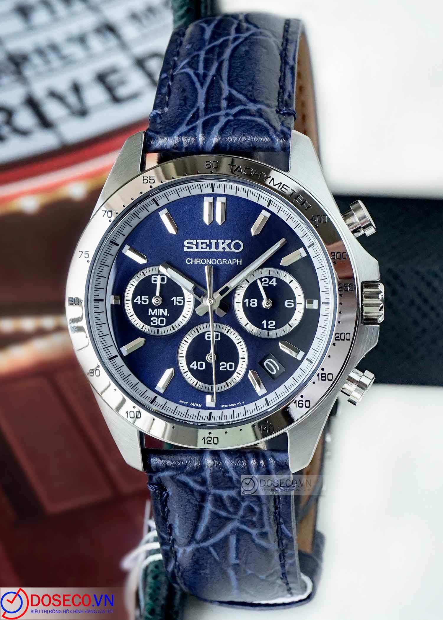 Seiko Spirit Cronógrafo Azul, pulseira de couro — foto 4 de 5