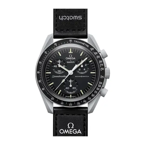 Relógio Omega x Swatch MoonSwatch Mission to the Moon em fundo branco