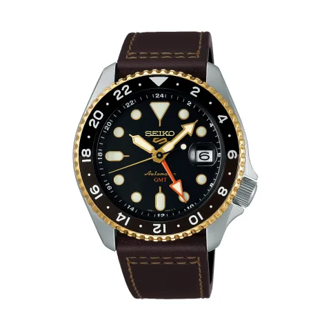 Relógio Seiko 5 Sports GMT Preto em fundo branco