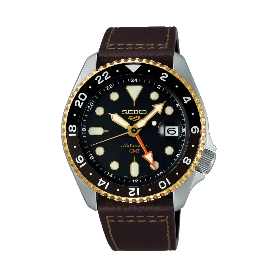 Relógio Seiko 5 Sports GMT Preto em fundo branco