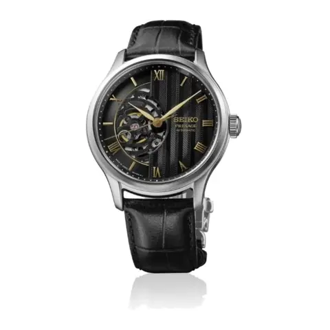 Relógio Seiko Presage Japanese Garden Open Heart em fundo branco
