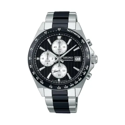 Relógio Seiko Selection Cronógrafo Preto em fundo branco