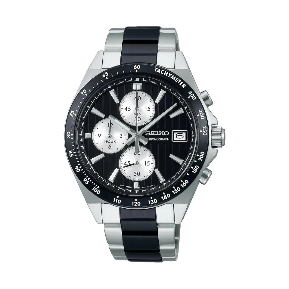Relógio Seiko Selection Cronógrafo Preto em fundo branco