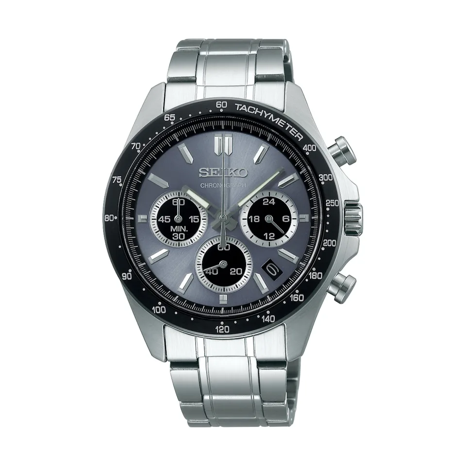 Relógio Seiko Spirit Cronógrafo Cinza em fundo branco