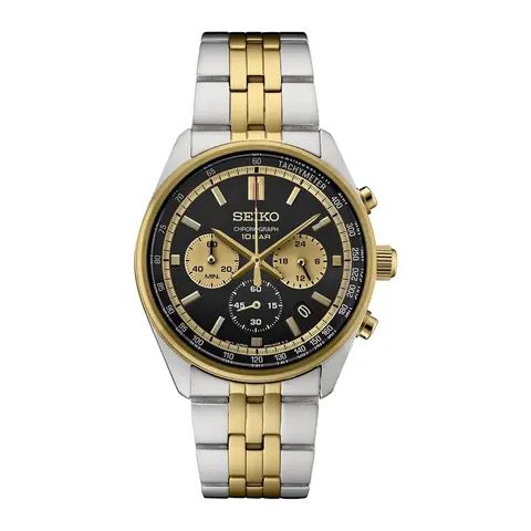 Relógio Seiko Cronógrafo Bicolor Dourado em fundo branco