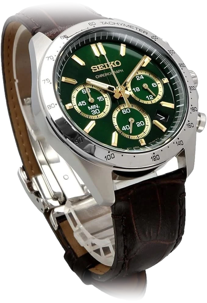 Seiko Cronógrafo Verde — pulseira em detalhe