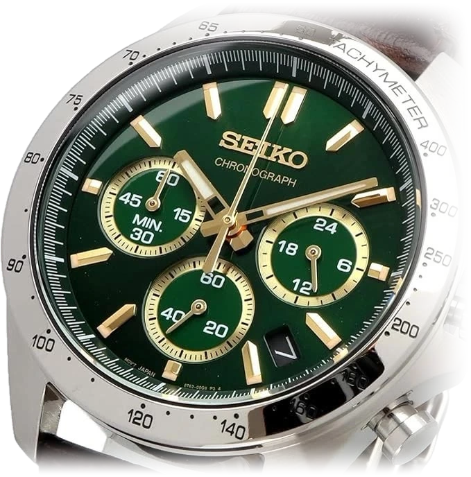 Seiko Cronógrafo Verde — mostrador em detalhe